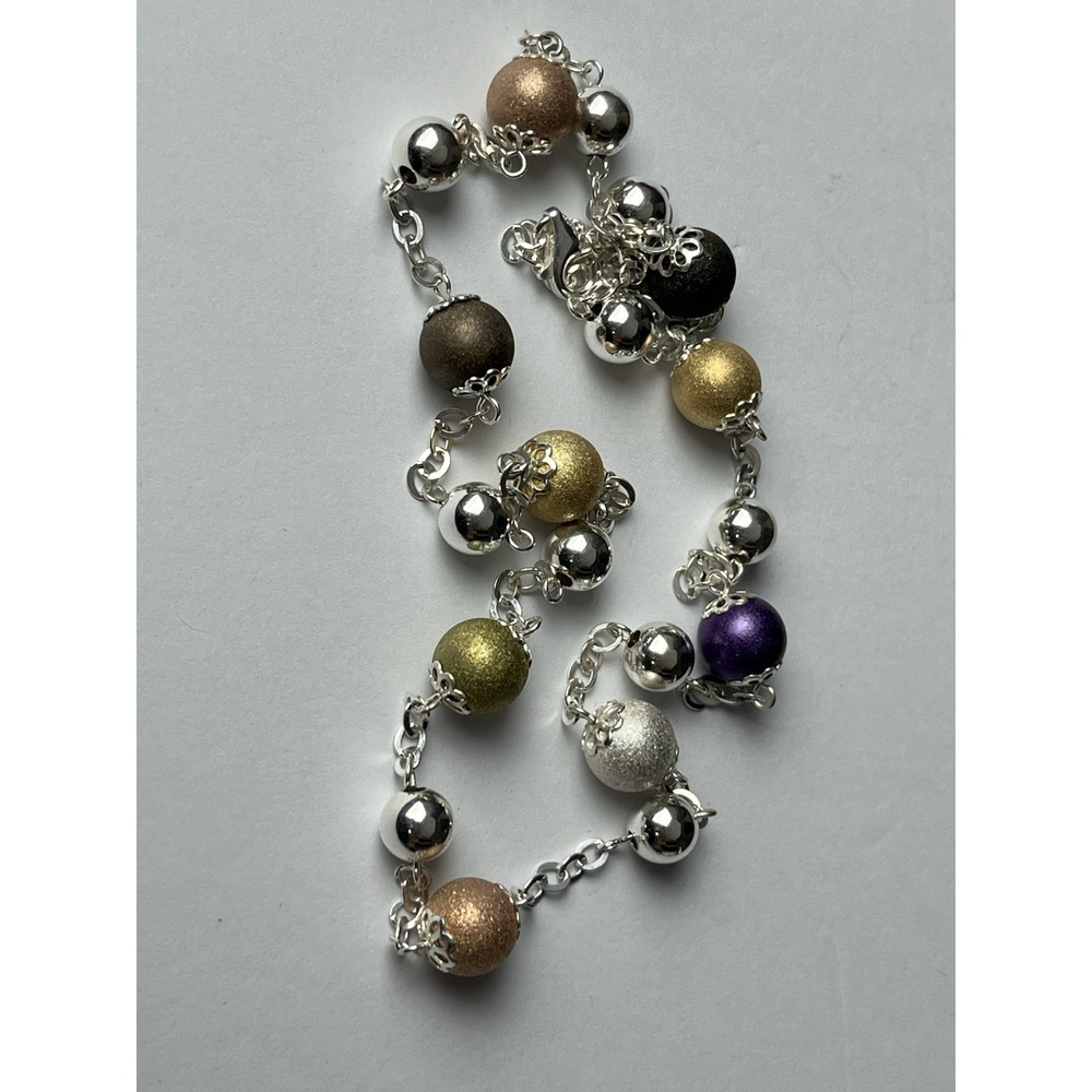 QVC Sterling Silver 925 Multicolor Bead Textured Ball 22" Station Necklace